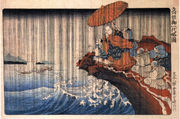 Nichiren, im Regen betend; Darstellung von Kuniyoshi (1798-1861)